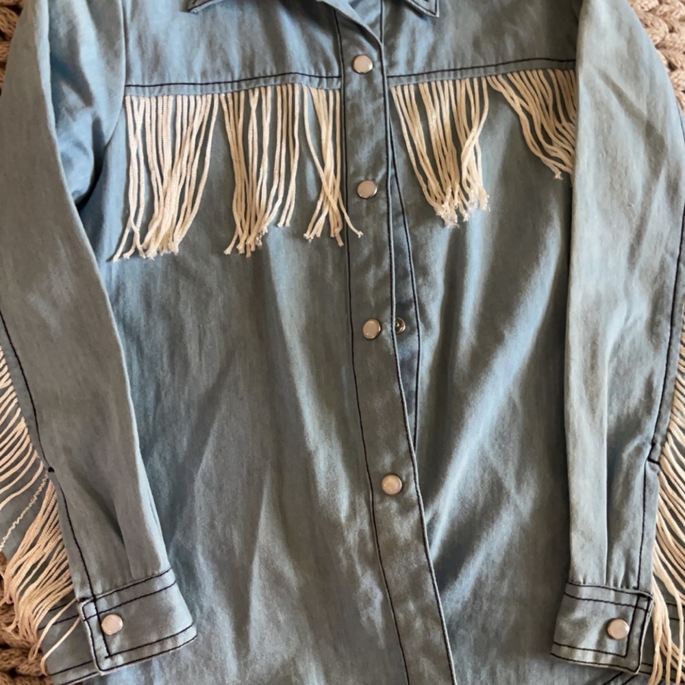 Roper denim button up with fringe